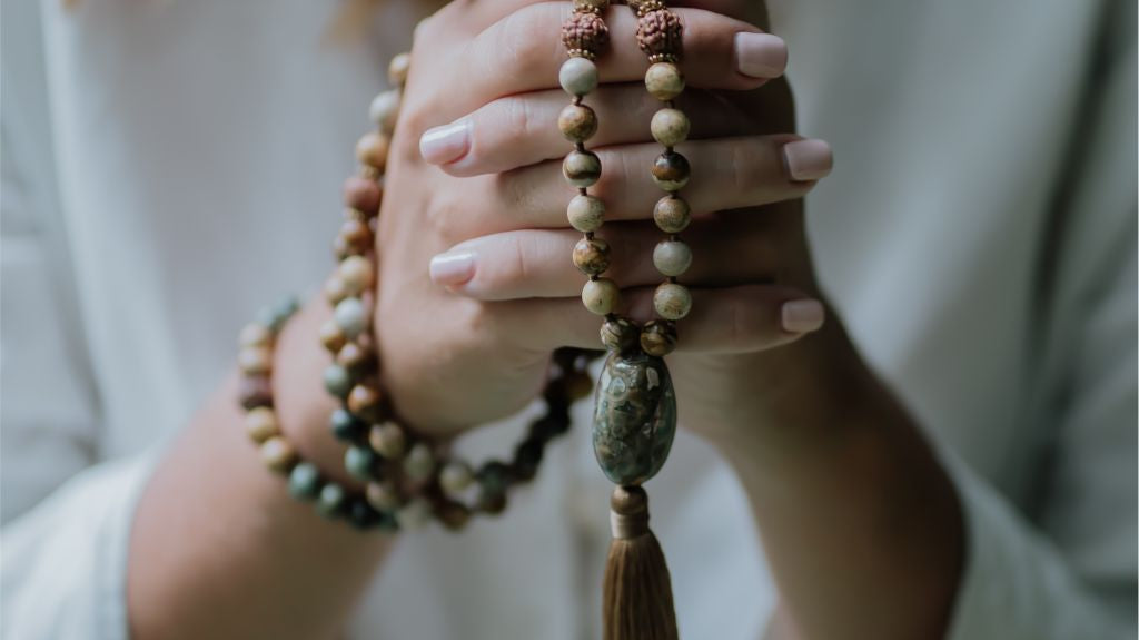 Handmade 108 bead jasper mala necklace from Bali