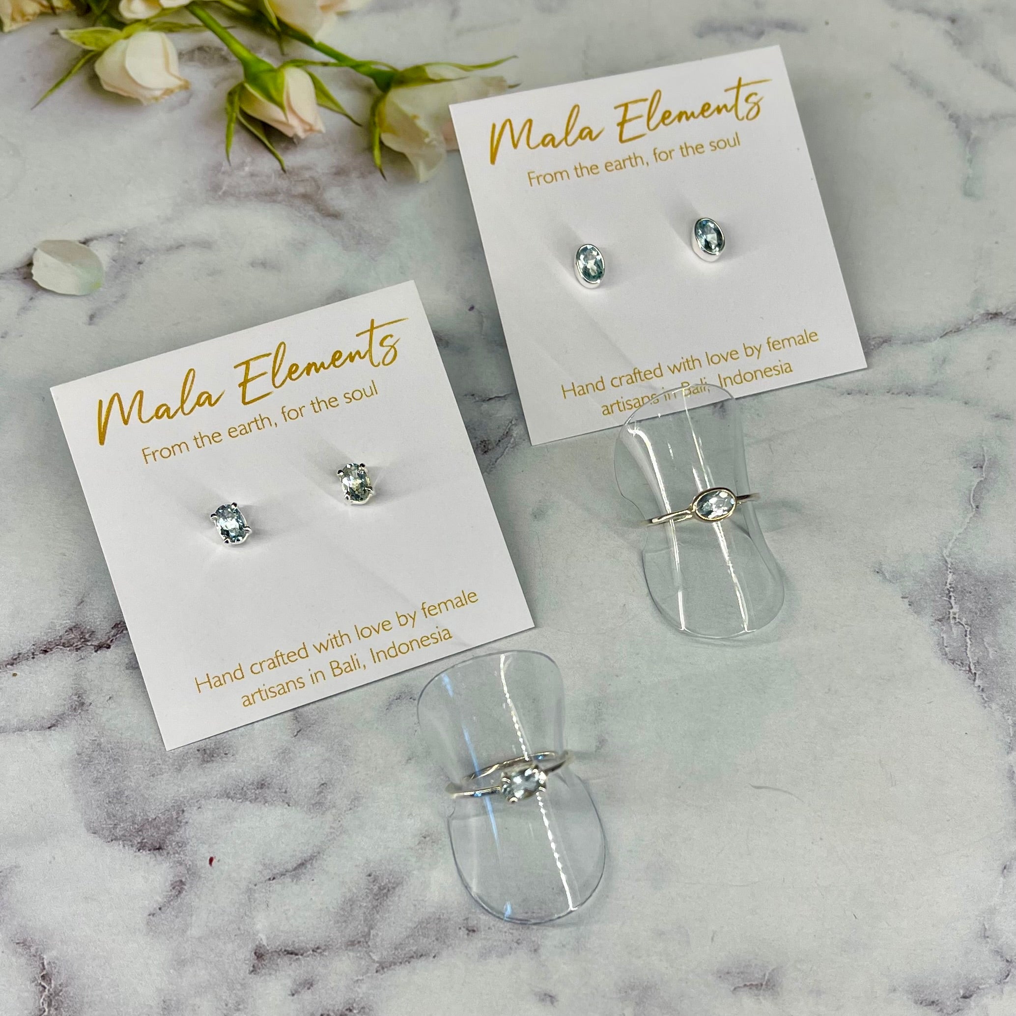 Aquamarine Stud Earrings | Fine Stud Earrings | Mala Elements