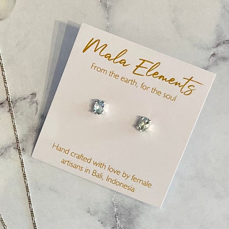 Aquamarine Stud Earrings | Fine Stud Earrings | Mala Elements