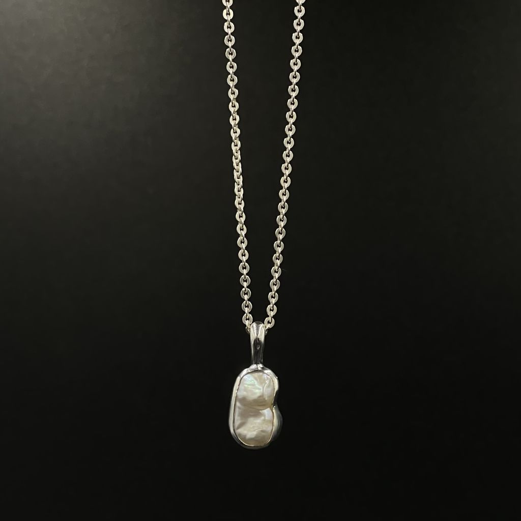 Biwa Pearl Chain | Sterling Silver Pendant | Mala Elements