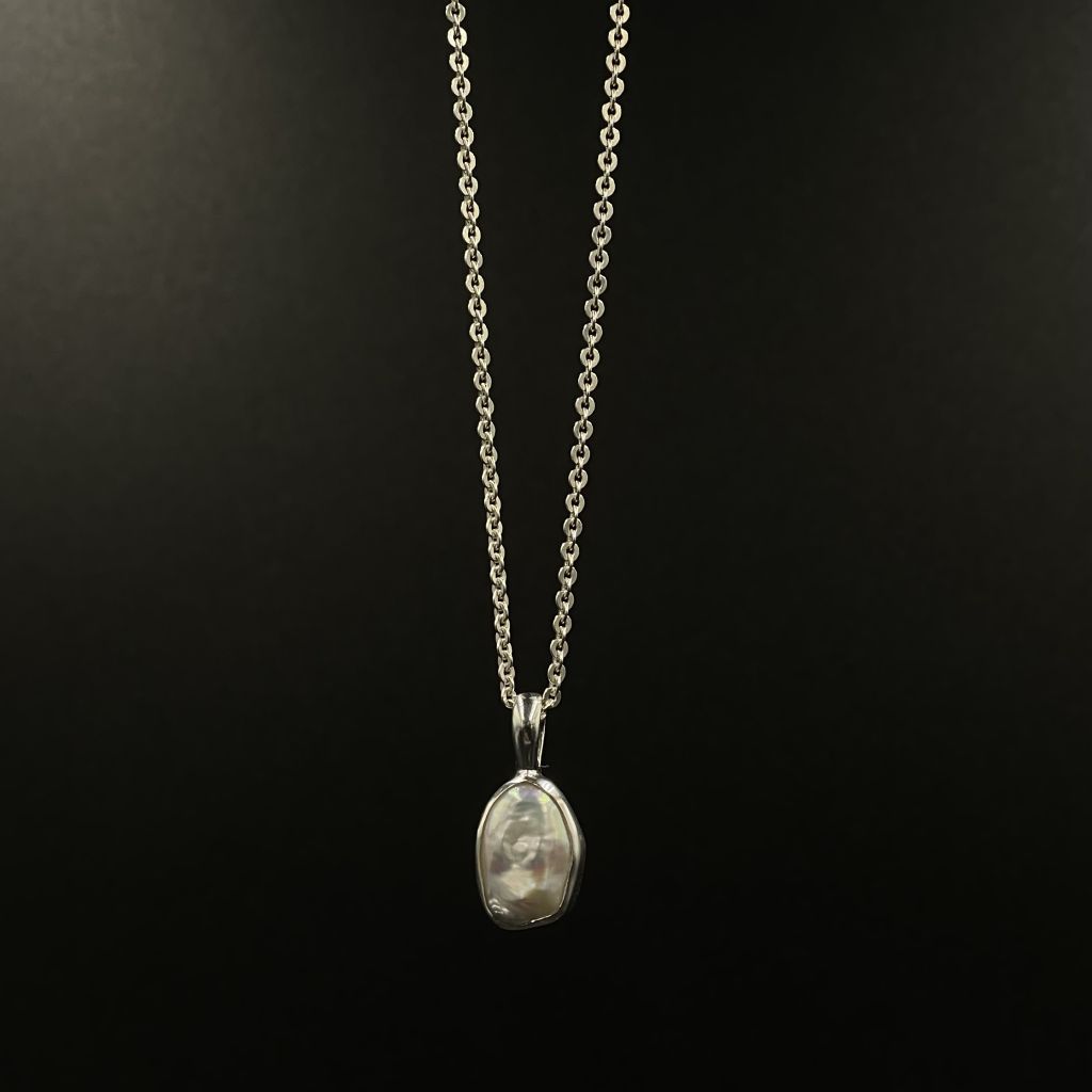 Biwa Pearl Chain | Sterling Silver Pendant | Mala Elements
