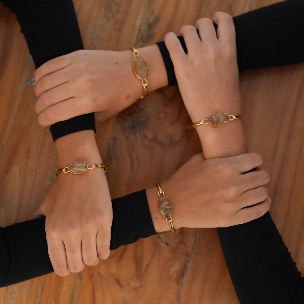 Rutilated Quartz Bracelet | Gold Vermeil Band | Mala Elements