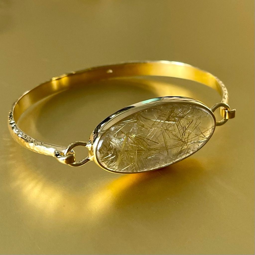 Rutilated Quartz Bracelet | Gold Vermeil Band | Mala Elements