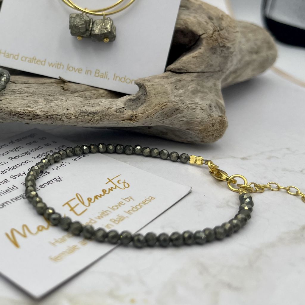 Fine Pyrite Bracelet | Black Stone Bracelet | Mala Elements