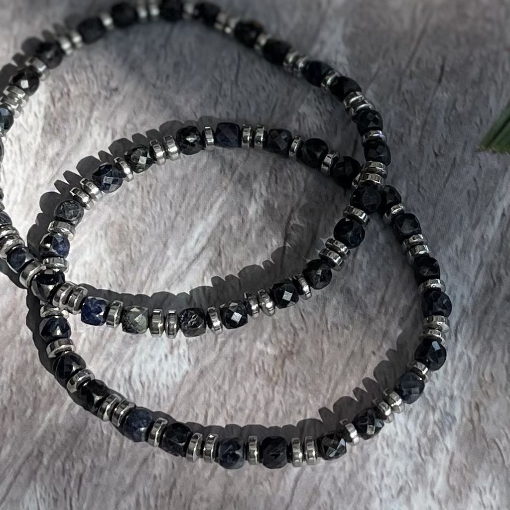 Blue Sapphire Bracelet | Hematite Unisex Bracelet | Mala Elements