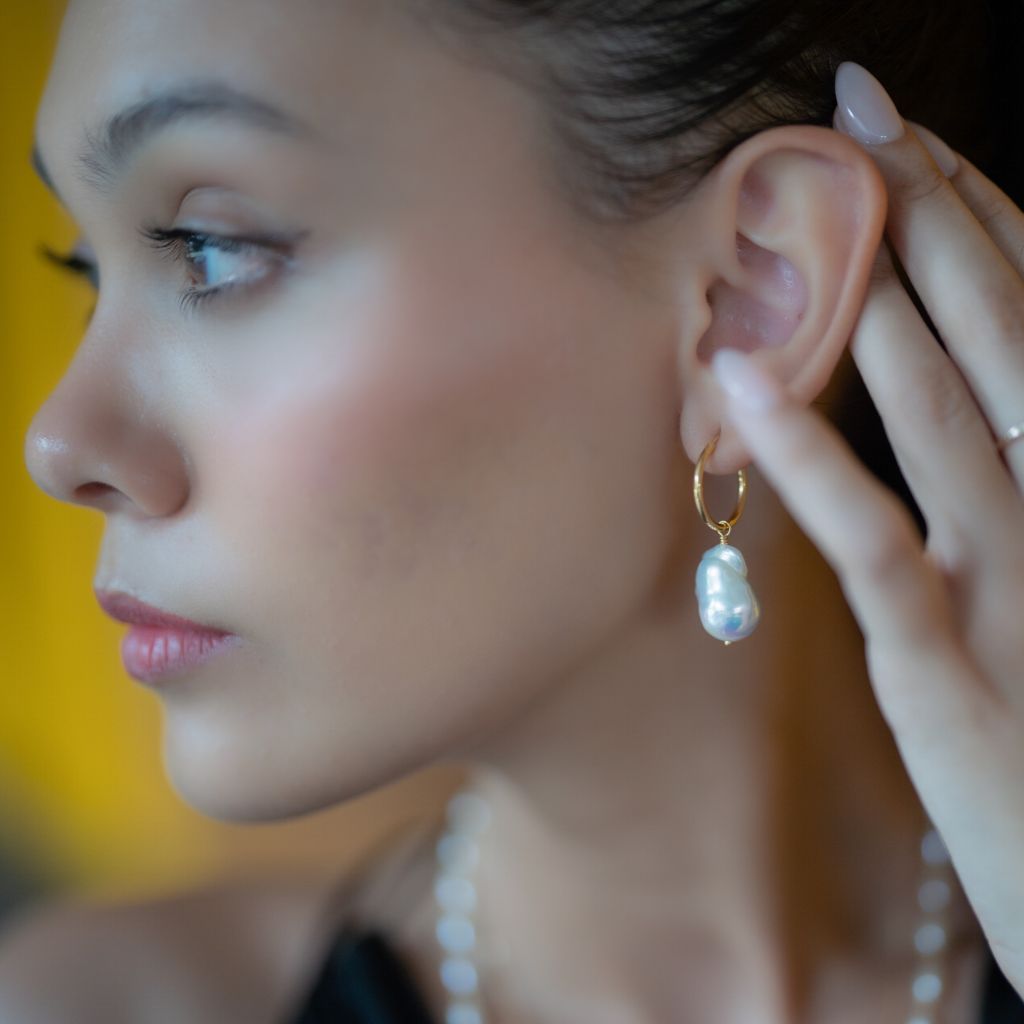 Pearl Hoop Earrings | Baroque Hoop Earrings | Mala Elements