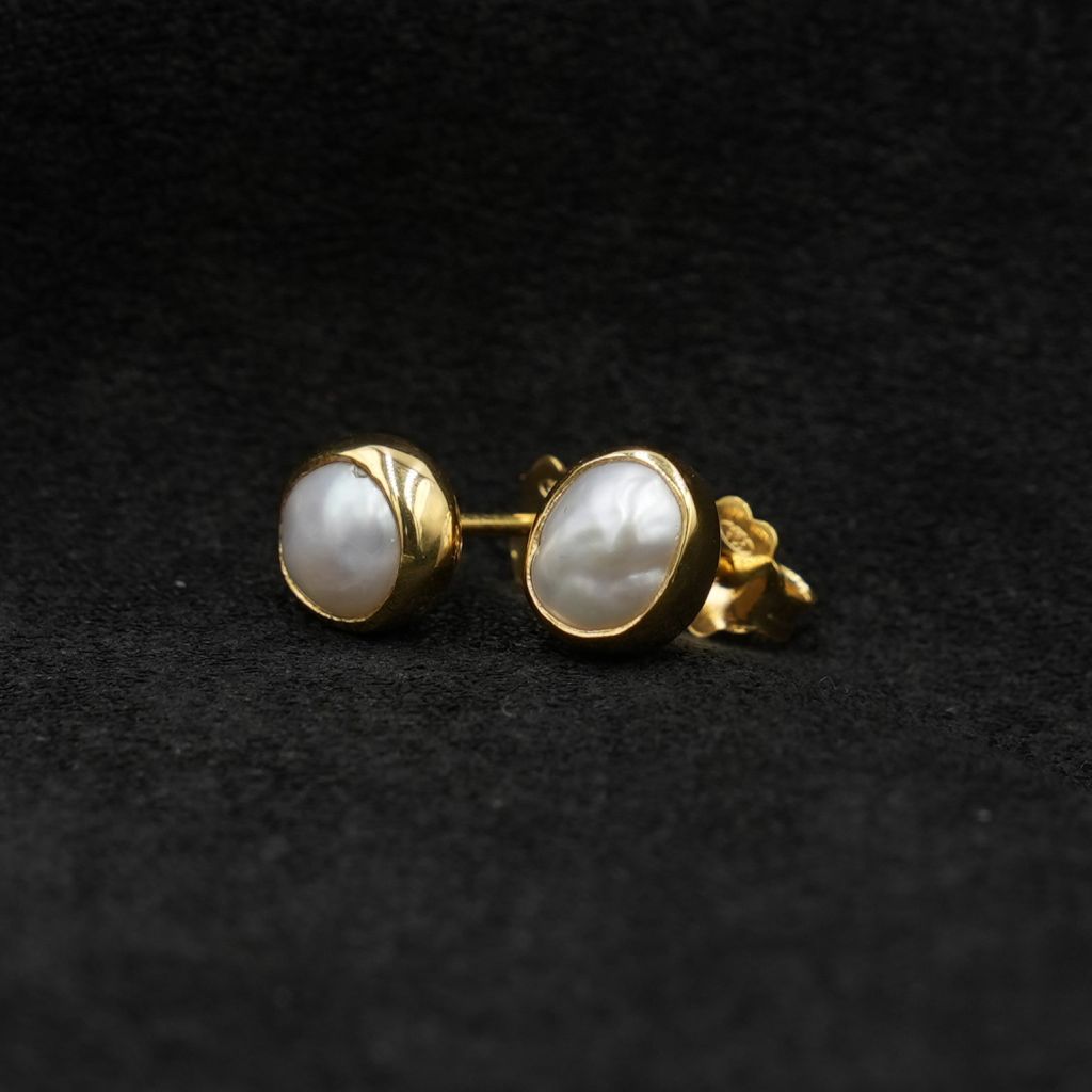 Pearl Stud Earrings | Biwa Studd Earrings | Mala Elements