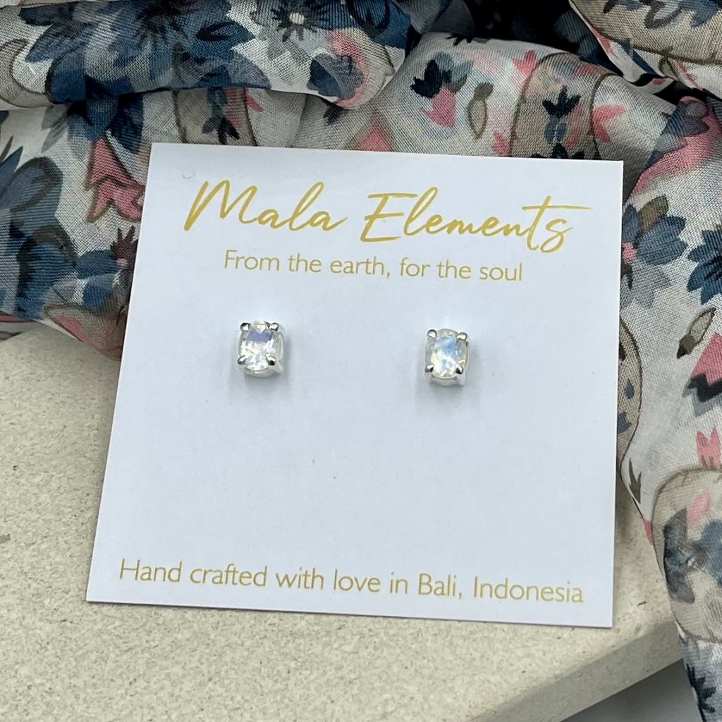 Moonstone Stud Earrings | Silver Stud Earrings | Mala Elements