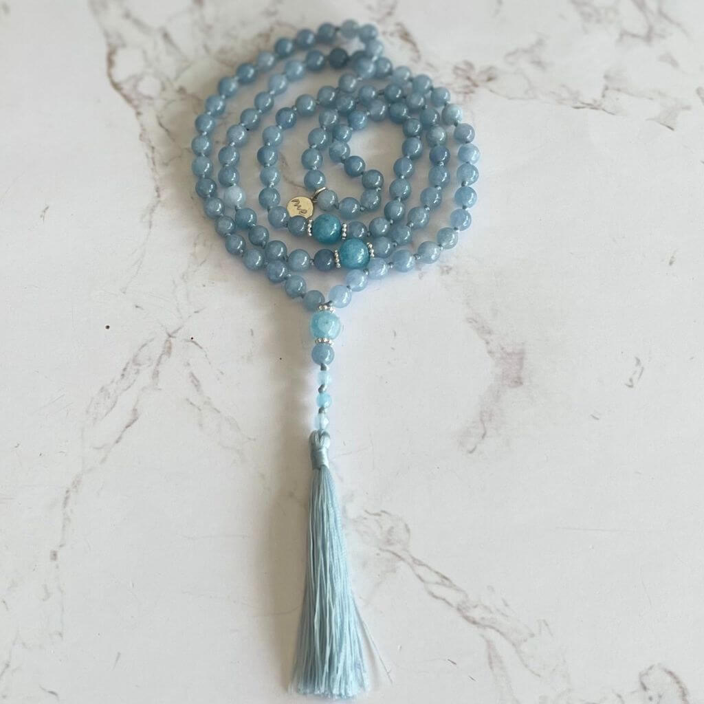 Aquamarine Bead Necklace | 33 Bead Bracelet | Mala Elements