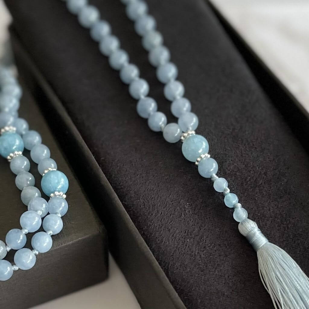 Aquamarine Bead Necklace | 33 Bead Bracelet | Mala Elements