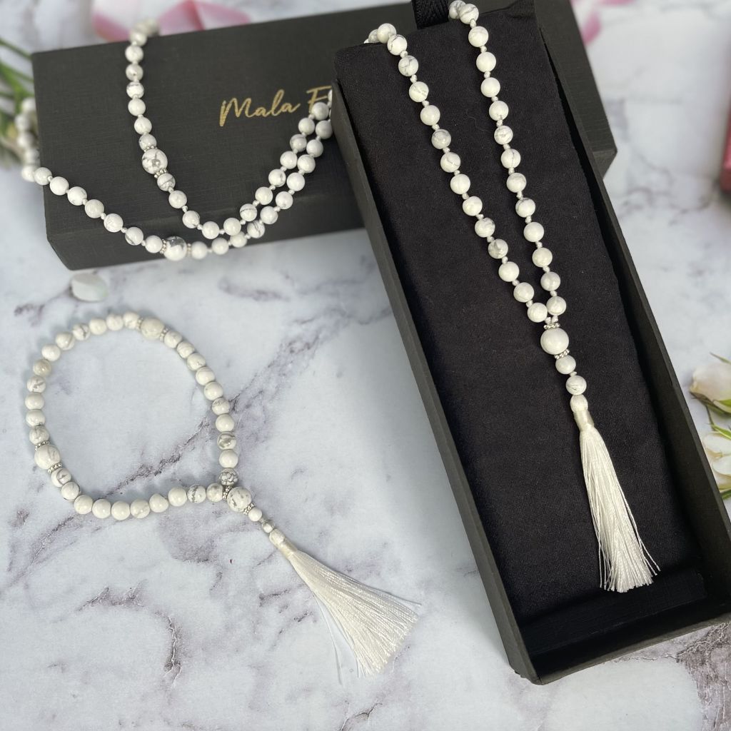Howlite Bead Necklace | 33 Bead Bracelet | Mala Elements