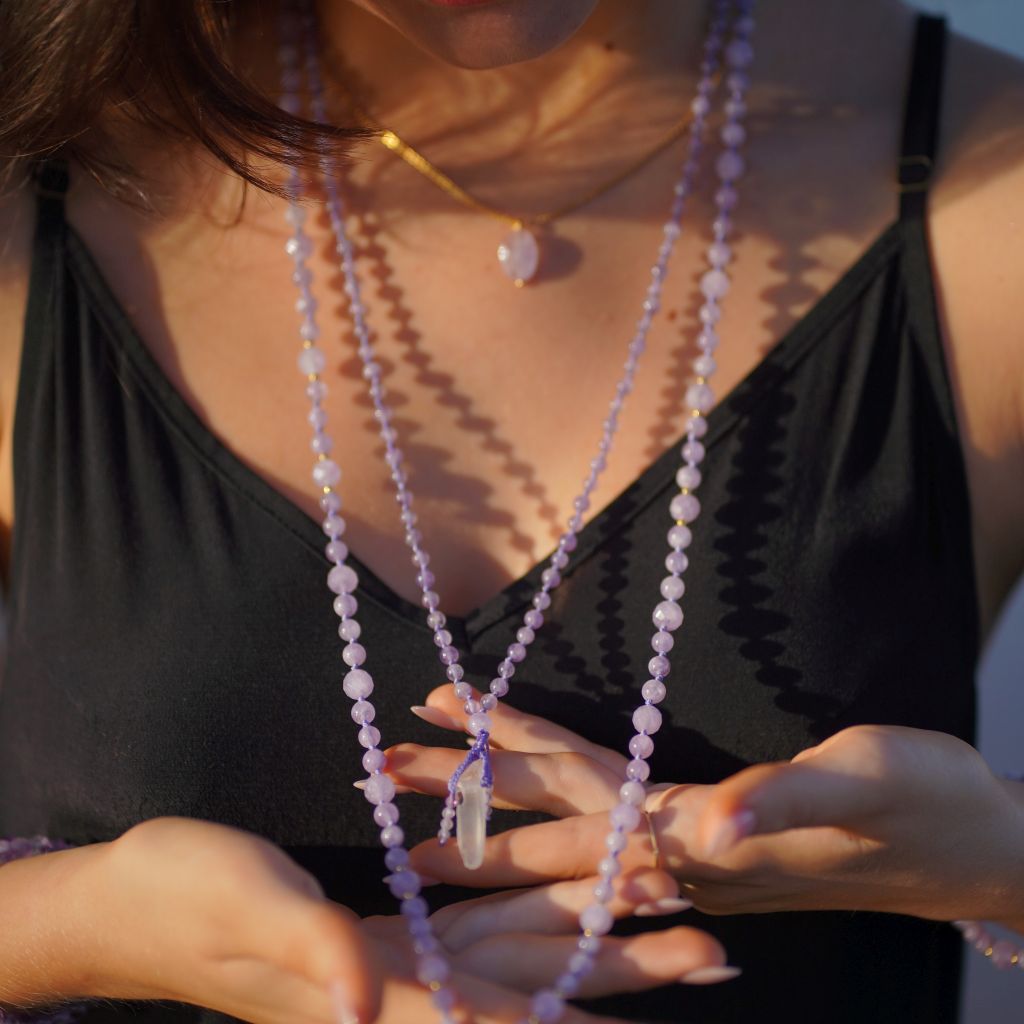 Clear Crystal Necklace | Amethyst Crystal Necklace | Mala Elements