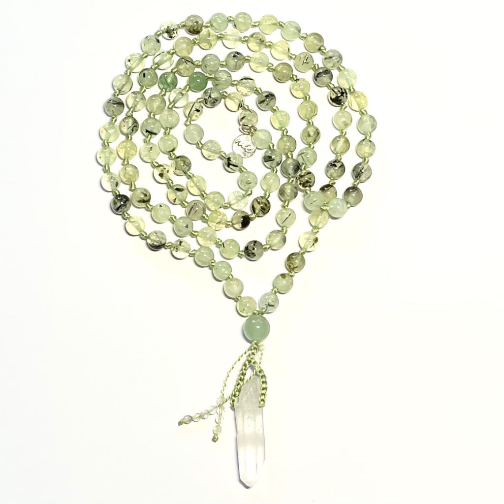 Prehnite and Clear Quartz Necklace | Mala Elements