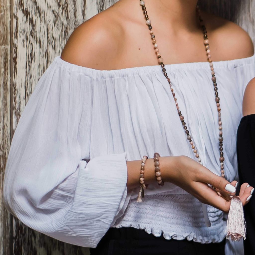 Smoky Quartz Beaded Necklace | Mala Elements