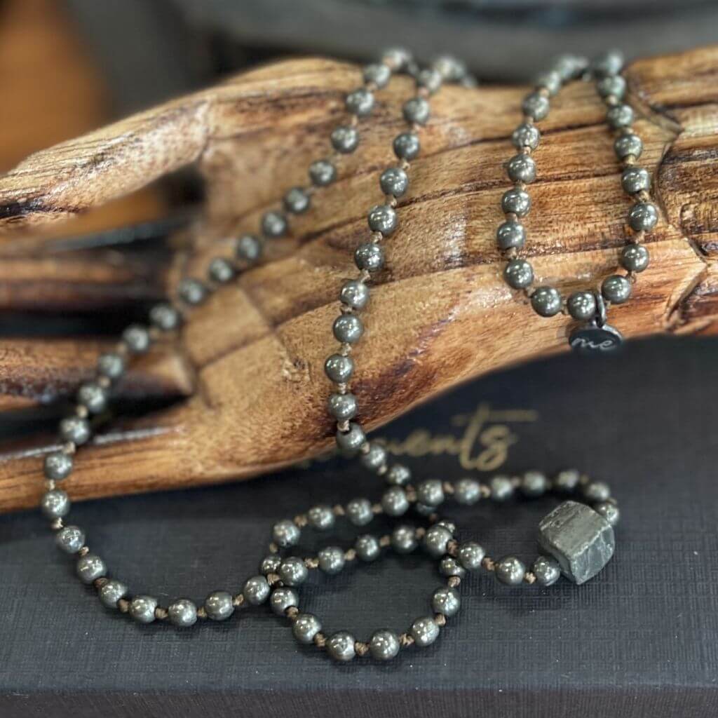 Pyrite Stone Necklace | Pyrite Mala Necklace | Mala Elements