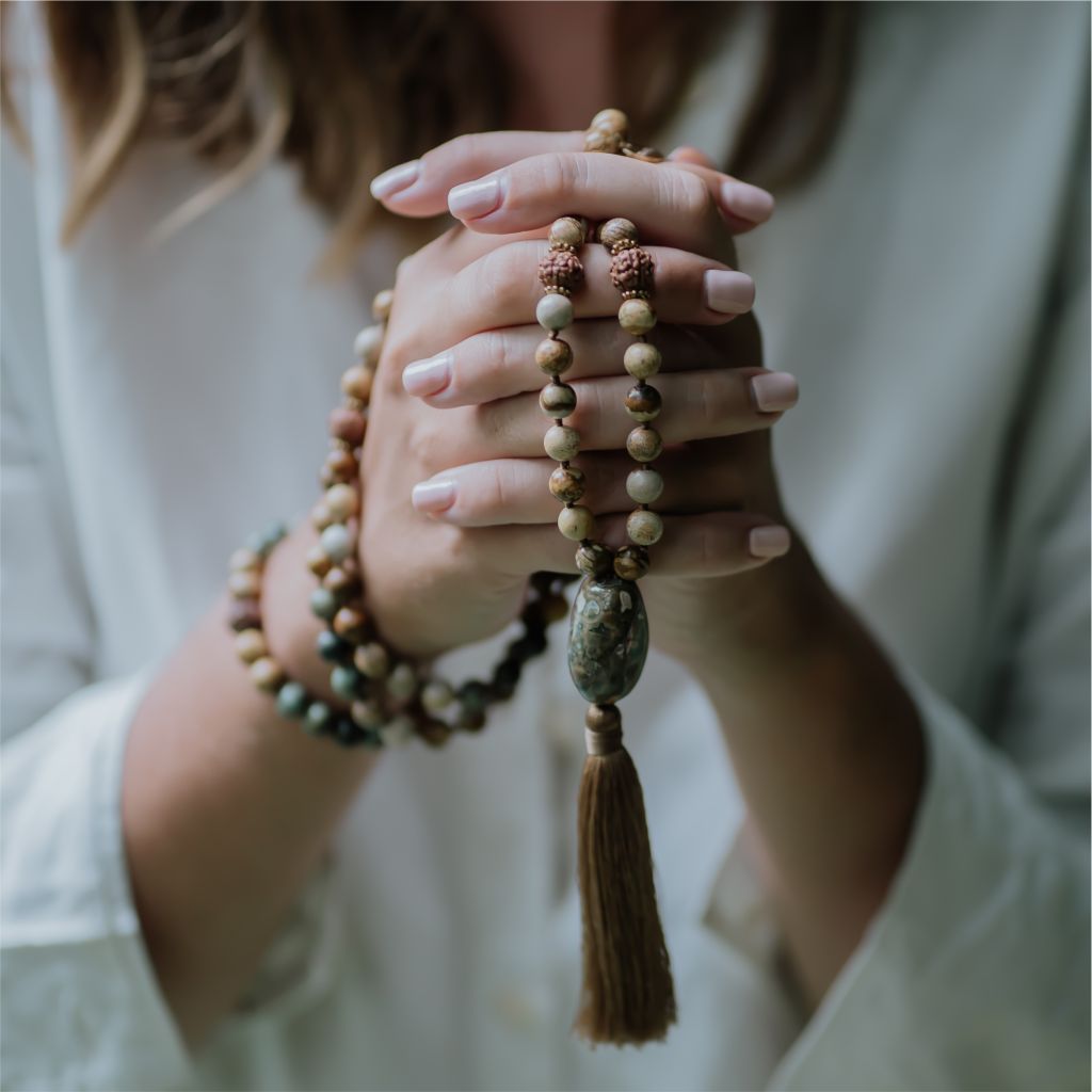 Handmade 108 bead jasper mala necklace from Bali