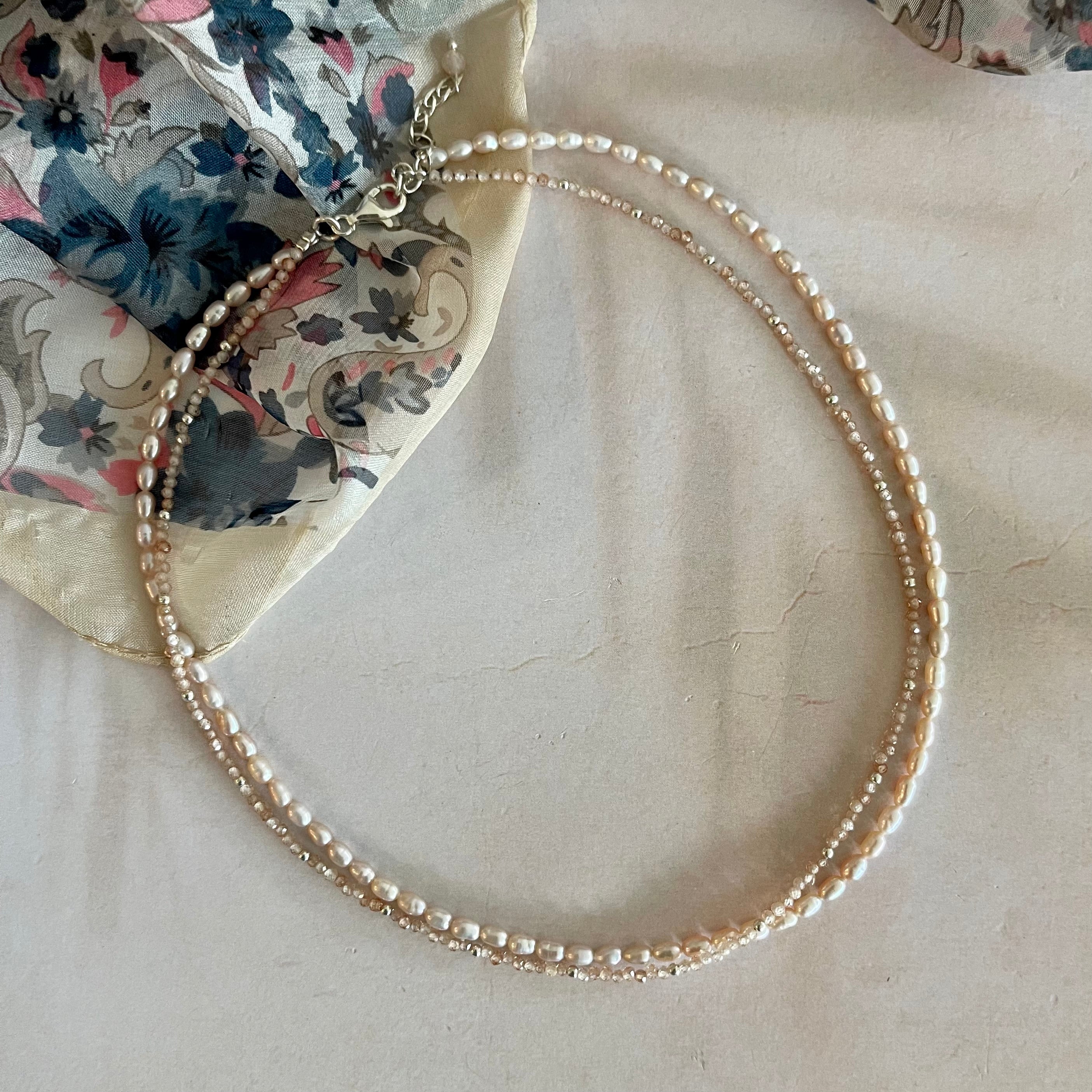 Double Strand Necklace | Pearl and Peach Necklace | Mala Elements