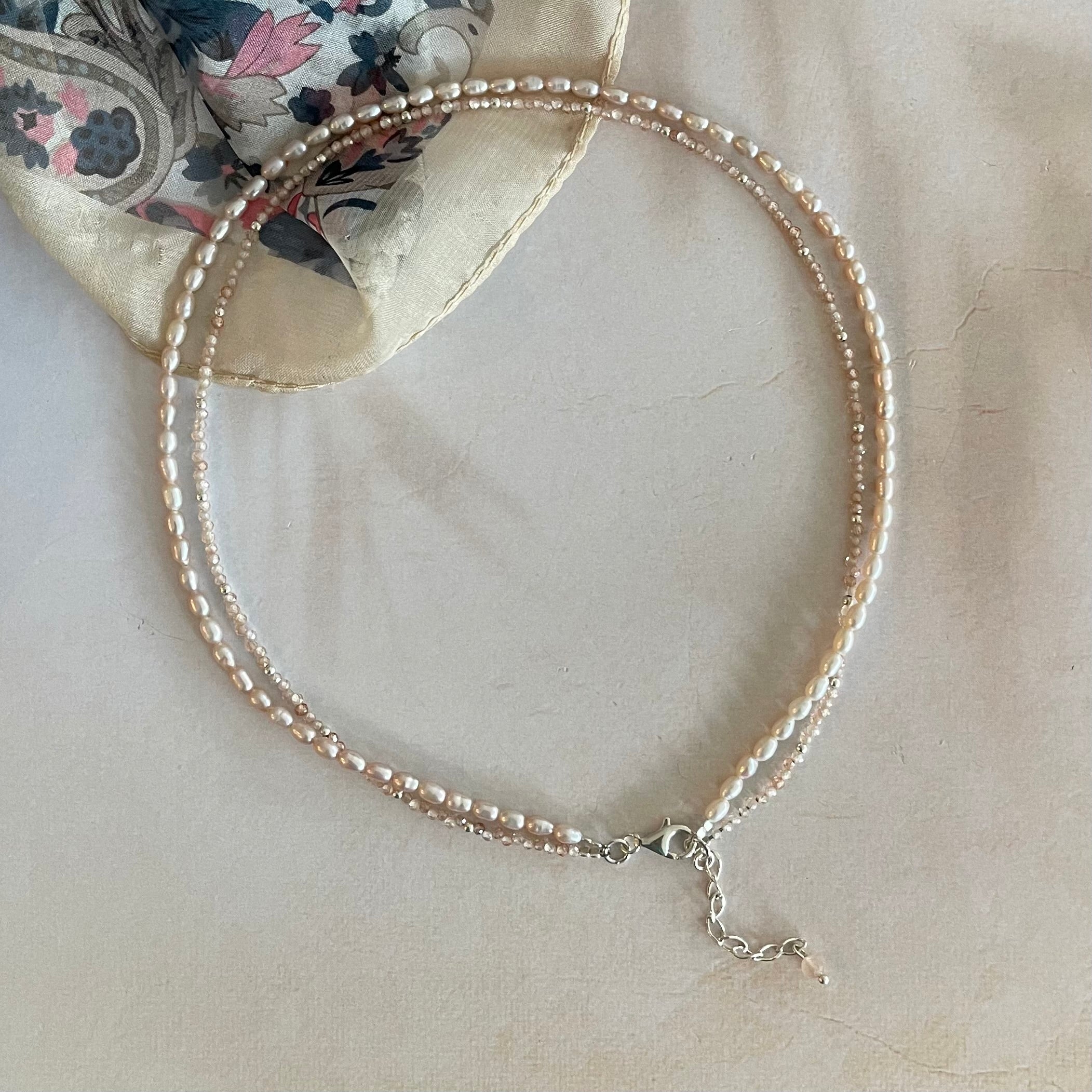 Double Strand Necklace | Pearl and Peach Necklace | Mala Elements