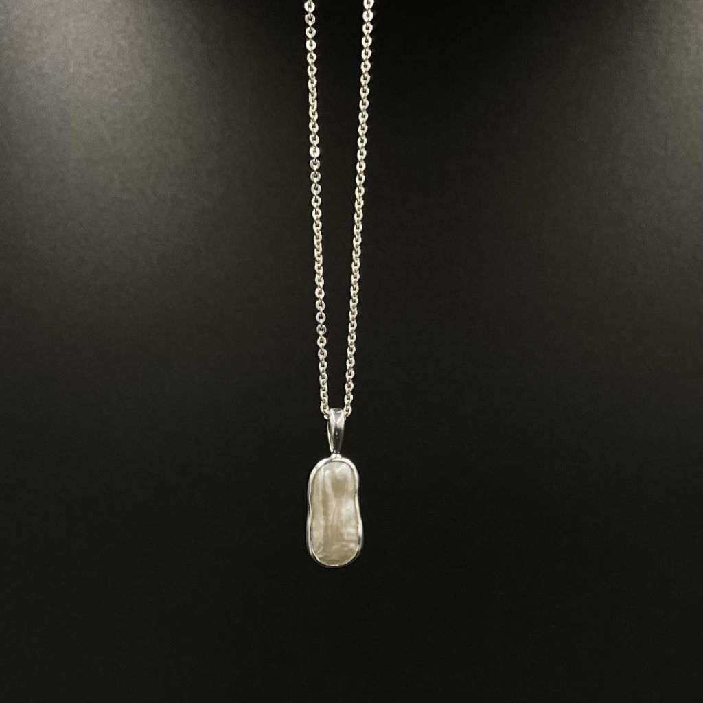 Biwa Pearl Chain | Sterling Silver Pendant | Mala Elements