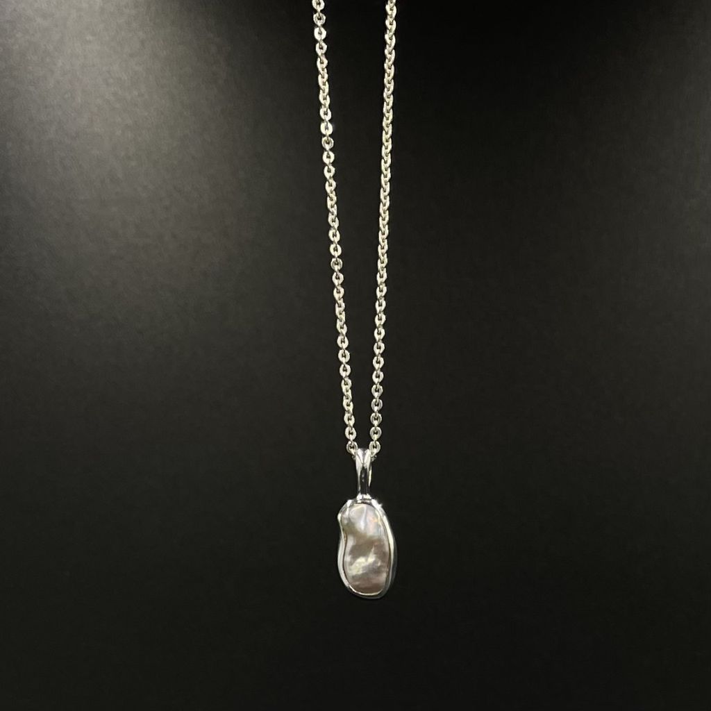 Biwa Pearl Chain | Sterling Silver Pendant | Mala Elements