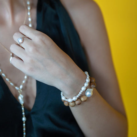 Baroque Pearl bracelets | Wood Bracelet | Mala Elements