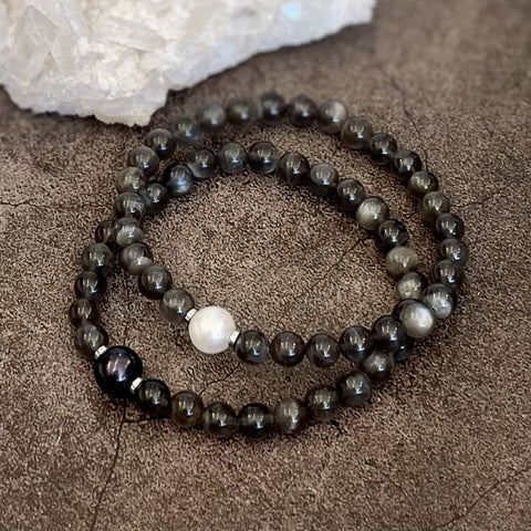 Black Moonstone and Pearl Bracelets | Mala Elements