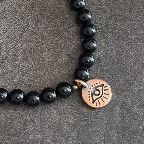 Black Evil Eye Bracelet | Tourmaline Evil Eye Bracelet | Mala Elements