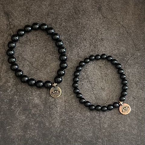 Black Evil Eye Bracelet | Tourmaline Evil Eye Bracelet | Mala Elements