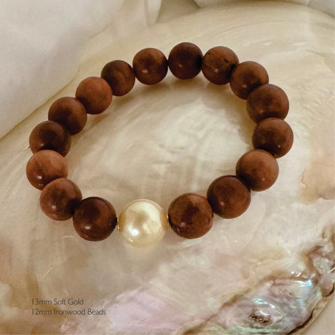 Ella Gold South Sea Pearl & Wood bracelets
