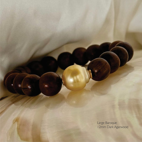Ella Gold South Sea Pearl & Wood bracelets