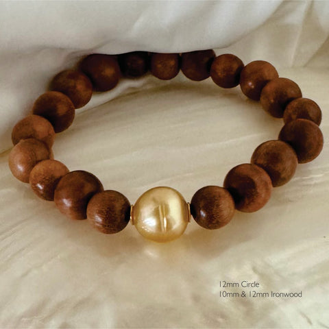 Ella Gold South Sea Pearl & Wood bracelets