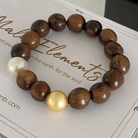 Ella Gold South Sea Pearl & Wood bracelets