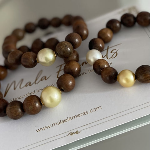 Ella Gold South Sea Pearl & Wood bracelets