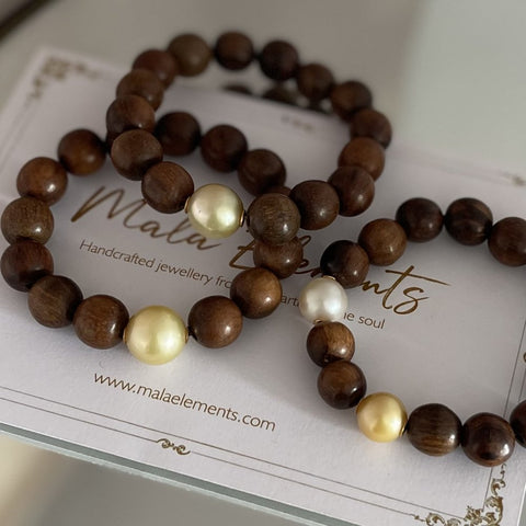 Ella Gold South Sea Pearl & Wood bracelets