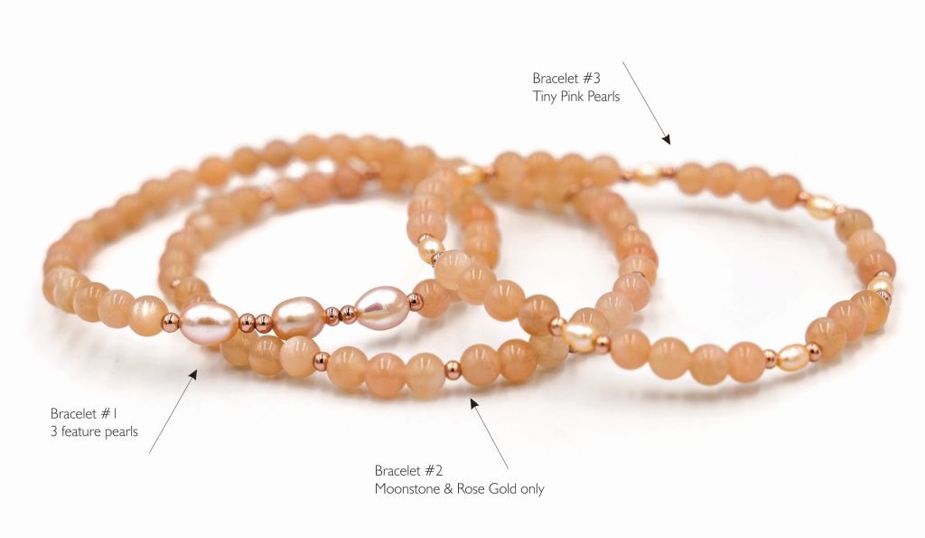 Pink Pearl Bracelets | Peach Moonstone Bracelets | Mala Elements