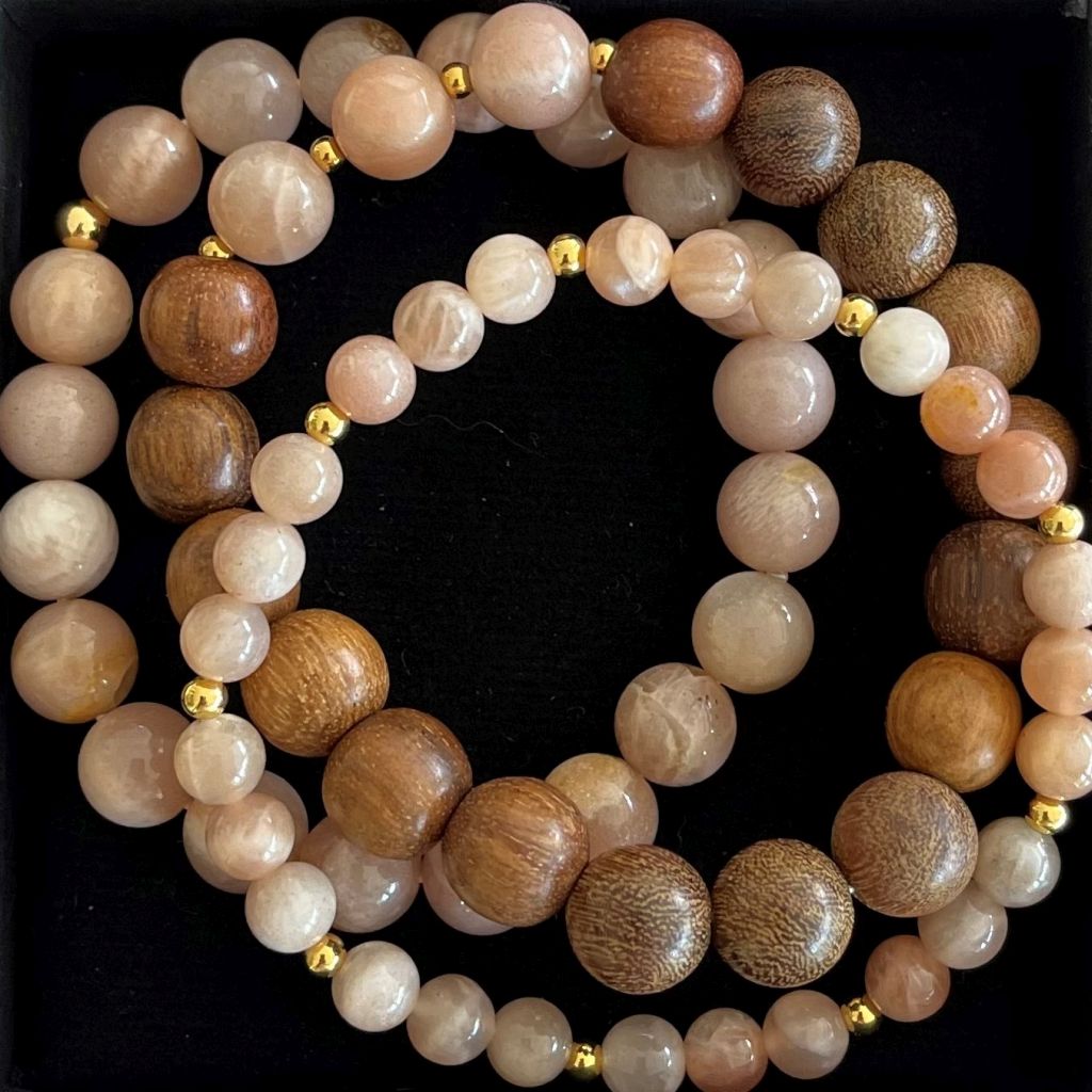 Peach Moonstone Bracelets | Agarwood Bracelets | Mala Elements