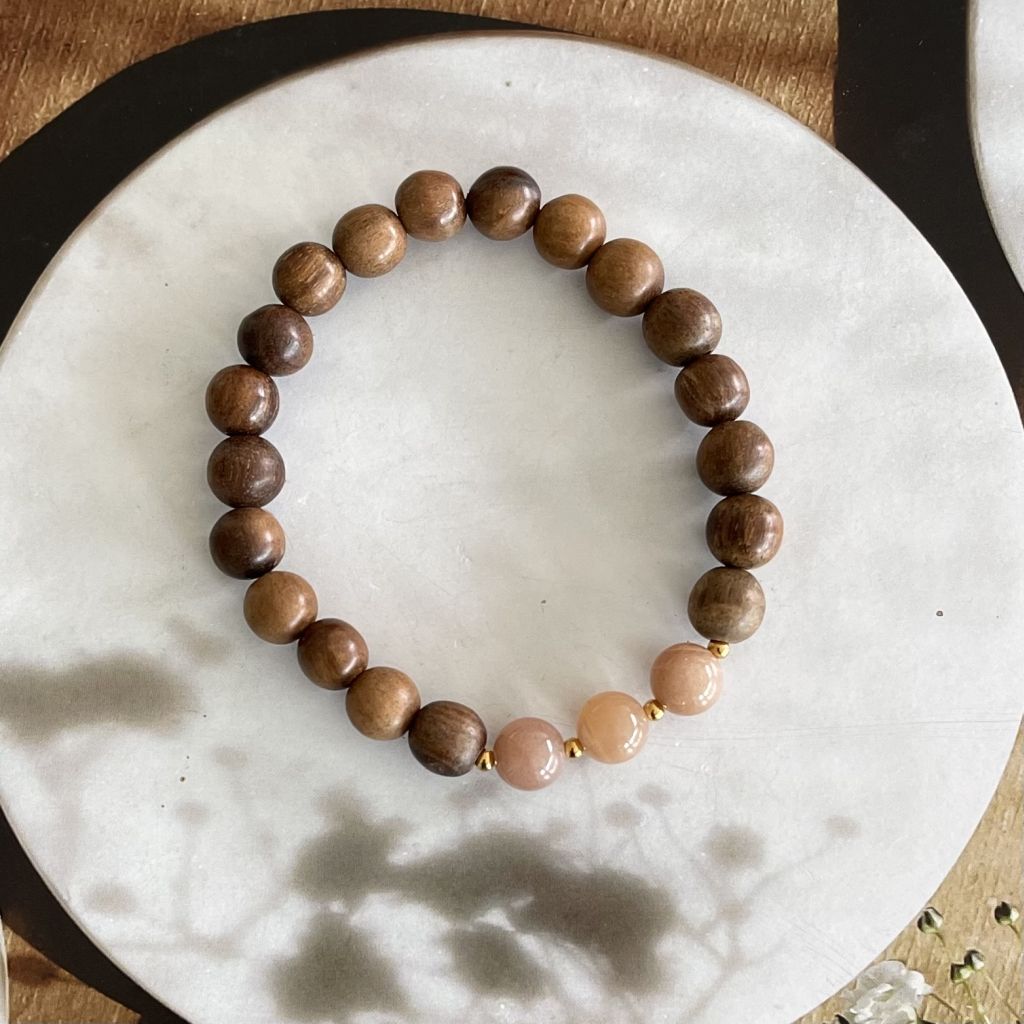 Peach Moonstone Bracelets | Agarwood Bracelets | Mala Elements