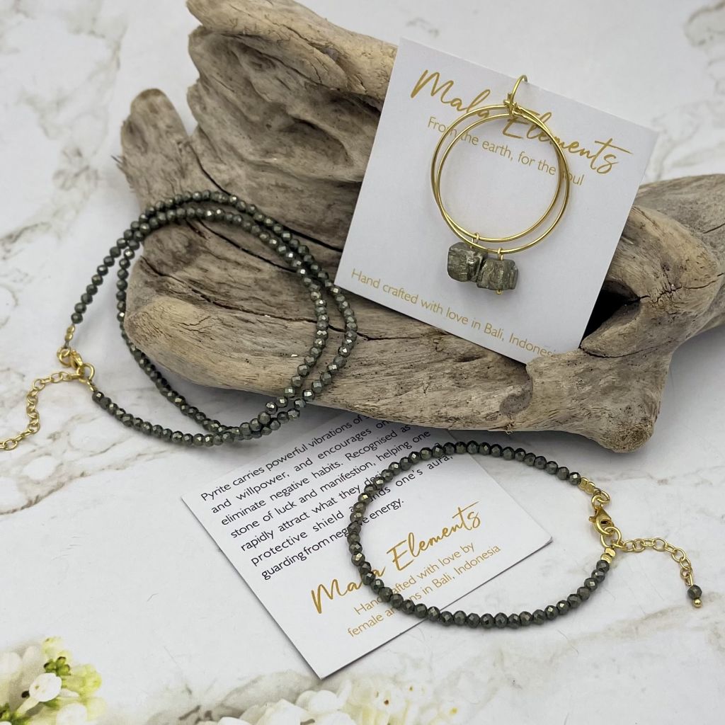 Fine Pyrite Bracelet | Black Stone Bracelet | Mala Elements