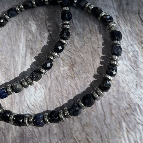 Blue Sapphire & Hematite Unisex Bracelet