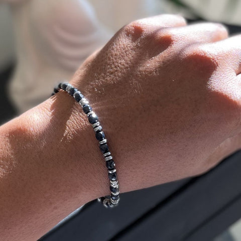 Blue Sapphire & Hematite Unisex Bracelet