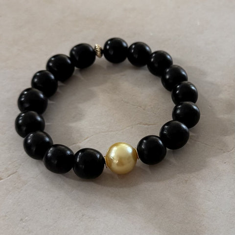 Phoenix Gold – Ebony & South Sea Pearl Bracelet