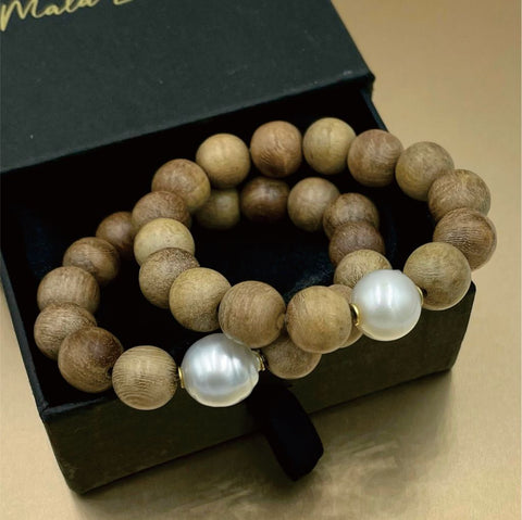 Women's Wood Bracelet | South Sea Pearl Bracelet | Mala Elements