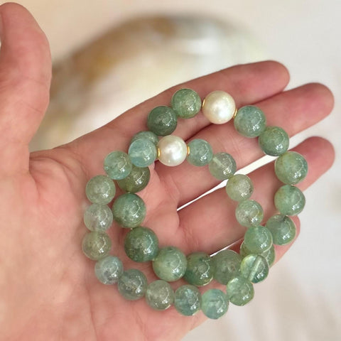 Moss Aquamarine & South Sea Pearl Bracelet