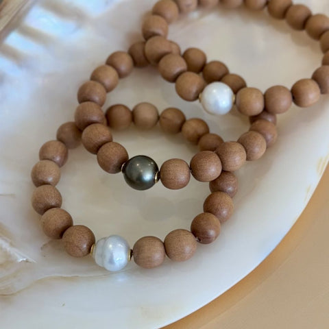 Ella South Sea Pearl & Wood bracelets