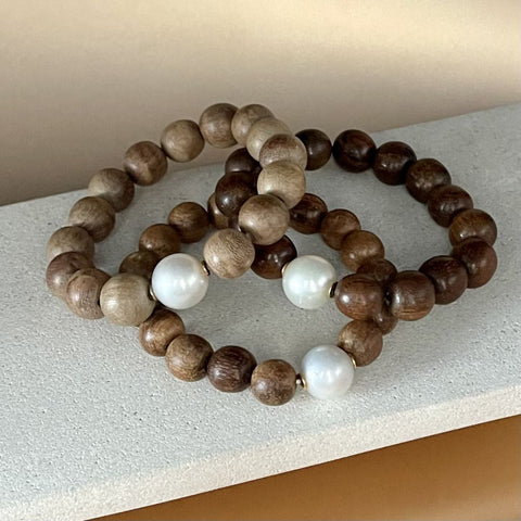 Ella South Sea Pearl & Wood bracelets