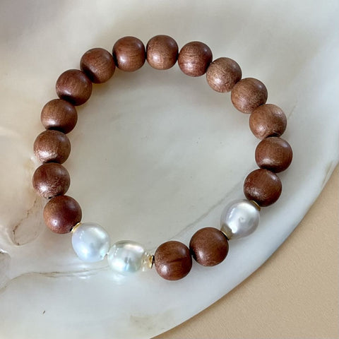 Ella South Sea Pearl & Wood bracelets