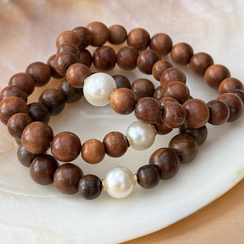 Ella South Sea Pearl & Wood bracelets
