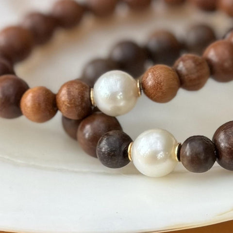 Ella South Sea Pearl & Wood bracelets