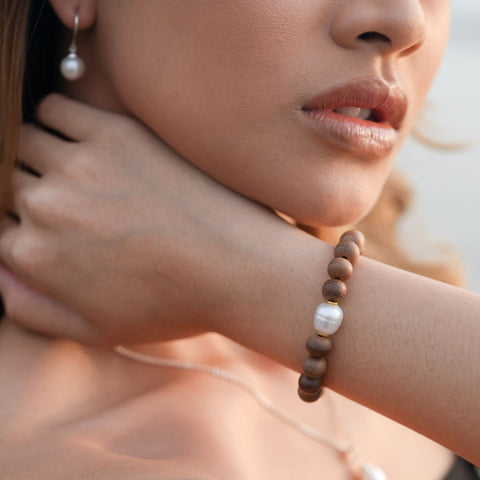 Ella South Sea Pearl & Wood bracelets