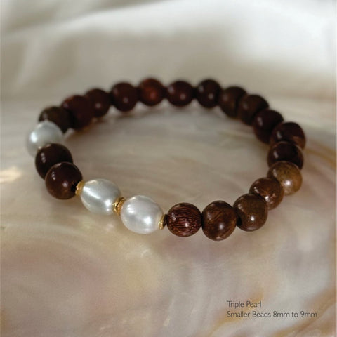 Ella South Sea Pearl & Wood bracelets